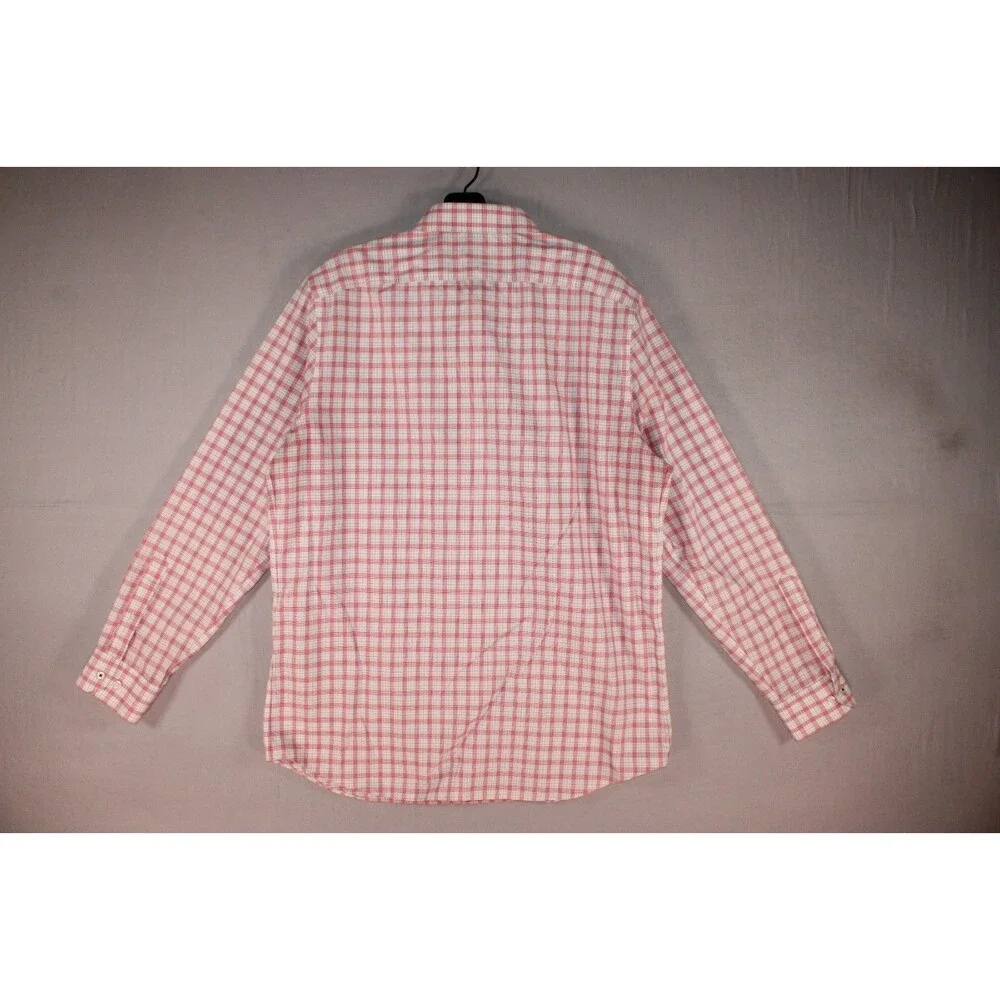 Banana Republic Pink White Check Non-Iron Dress Shirt Men's Large 100% Cotton